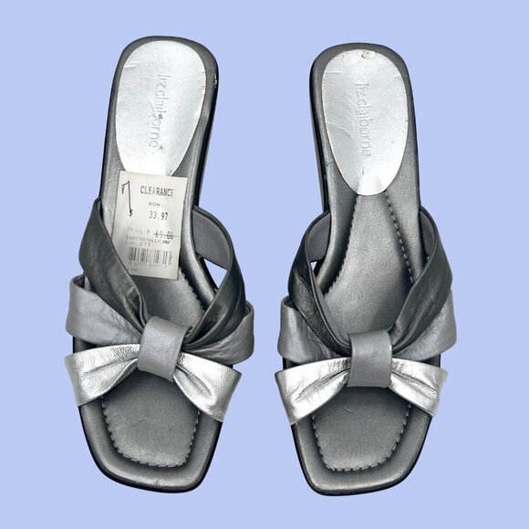 NWT LIZ CLAIBORNE FAYE METALLIC MULTI SILVER WEDGE SANDALS HEELS - 7 - Picture 4 of 11